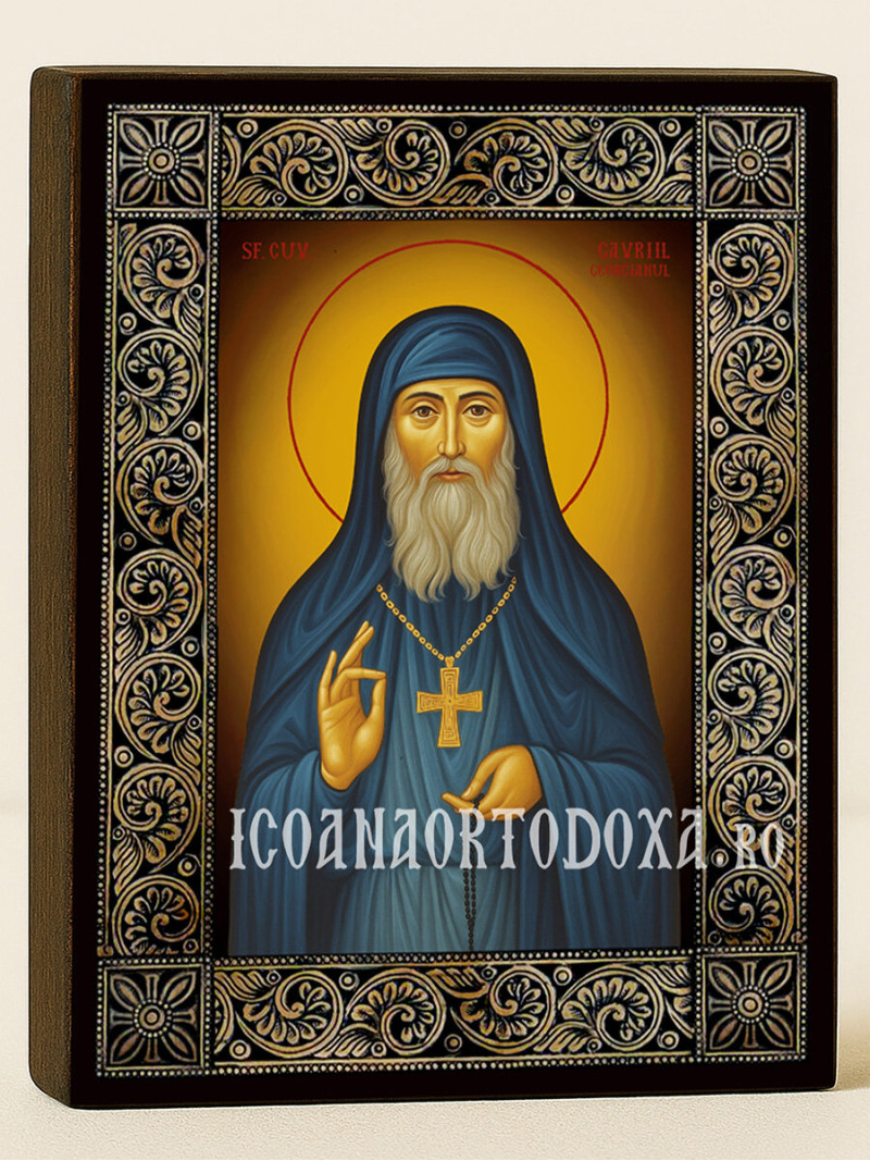 Icoană cu Sfântul Gavriil Atonitul cu ramă florală decorativă