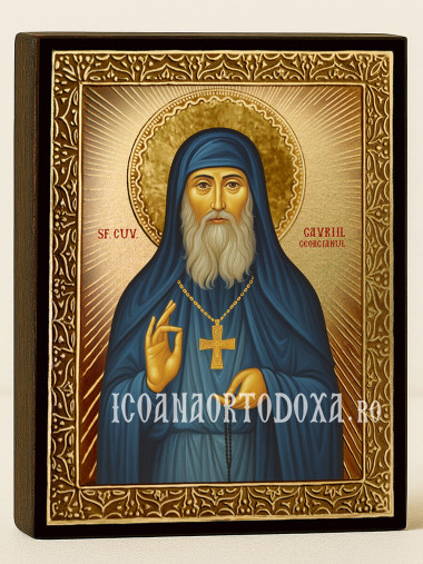 Icoană cu Sfântul Gavriil Atonitul cu raze aurii decorative
