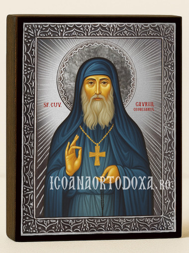 Icoană cu Sfântul Gavriil Atonitul cu raze argintii decorative