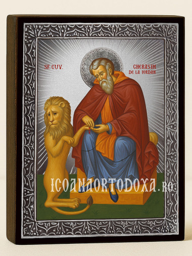 Icoană cu Sfântul Gherasim cu raze argintii decorative
