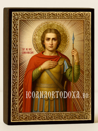 Icoană cu Sfântul Gheorghe cu raze aurii decorative