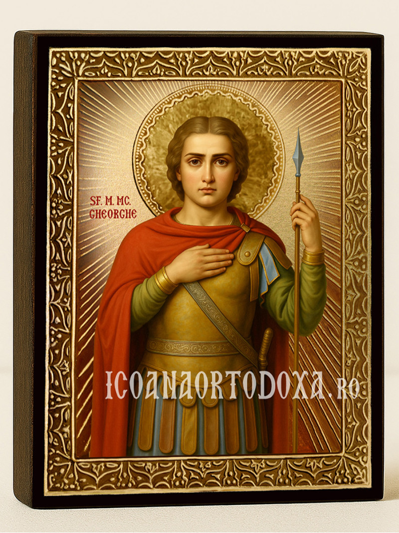 Icoană cu Sfântul Gheorghe cu raze aurii decorative