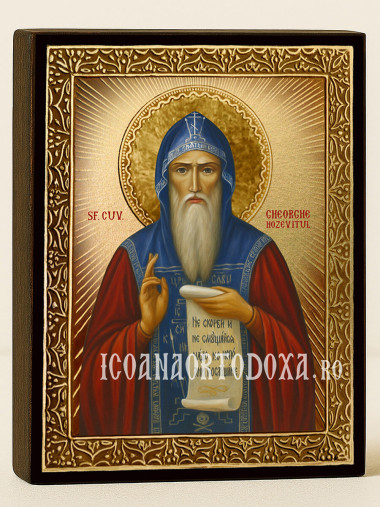 Icoană cu Sfântul Gheorghe Hozevitul cu raze aurii decorative