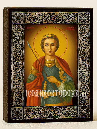 Icoană cu Sfântul Gheorghe Purtătorul de Biruință cu ramă florală decorativă