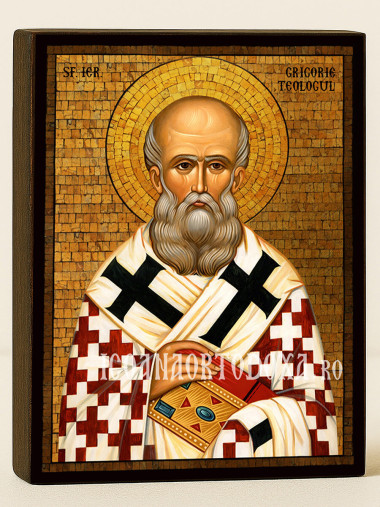Icoană cu Sfântul Grigorie Teologul cu mozaic auriu decorativ