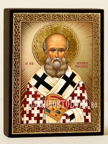 Icoană cu Sfântul Grigorie Teologul cu raze aurii decorative