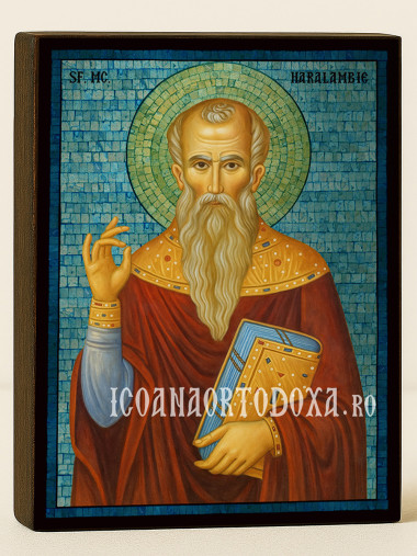 Icoană cu Sfântul Haralambie cu mozaic albastru argintiu