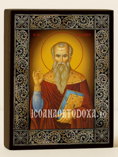 Icoană cu Sfântul Haralambie cu ramă florală decorativă