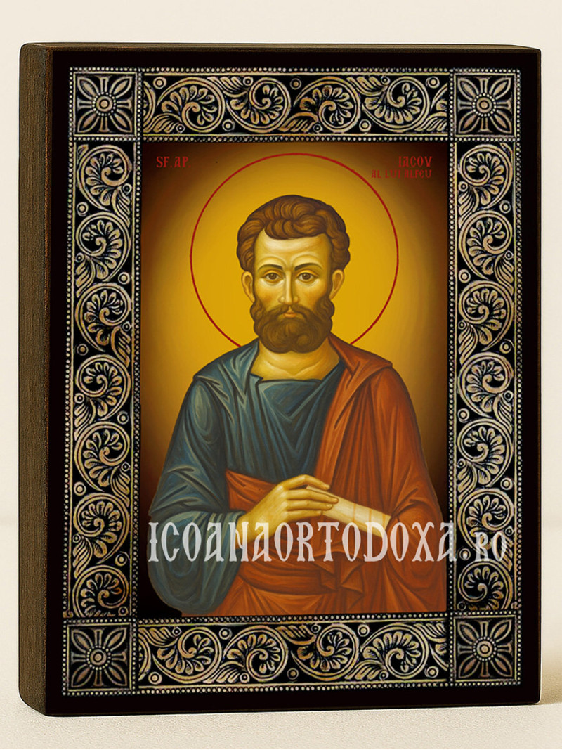 Icoană cu Sfântul Iacov Alfeu și ramă florală decorativă