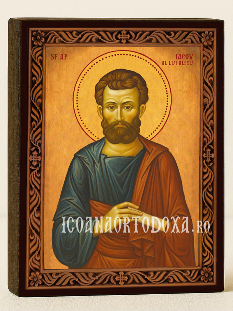 Icoană cu Sfântul Iacov Alfeu cu ramă decorativă rustică