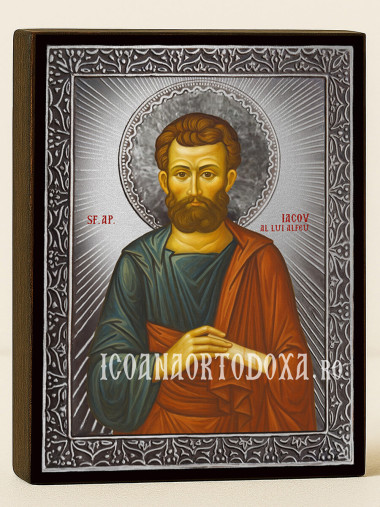 Icoană din argint cu Sfântul Iacov Alfeu și raze decorative