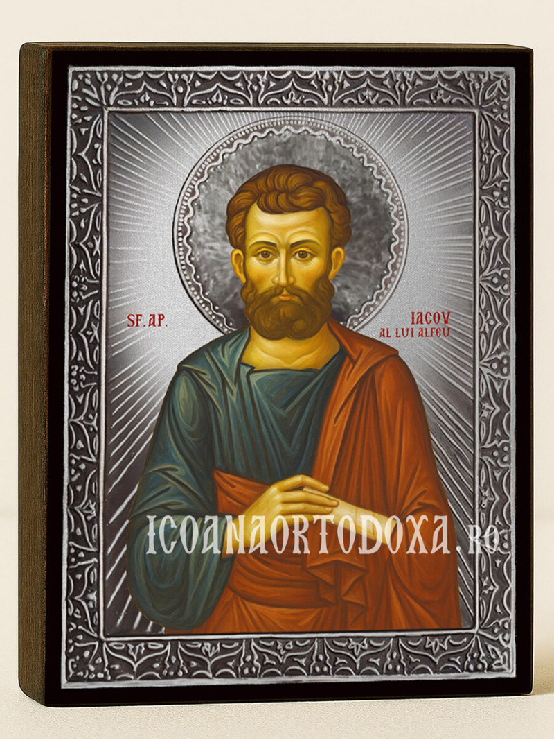 Icoană din argint cu Sfântul Iacov Alfeu și raze decorative