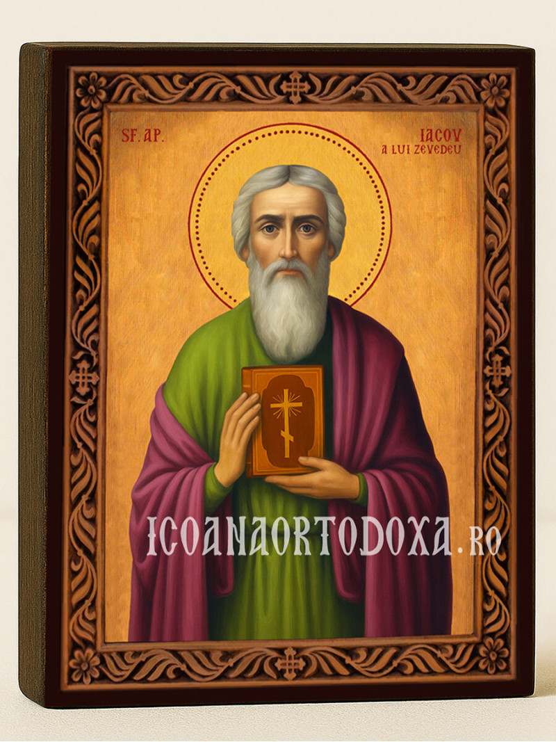 Icoană cu Sfântul Iacov Zebedeu cu ramă decorativă rustică