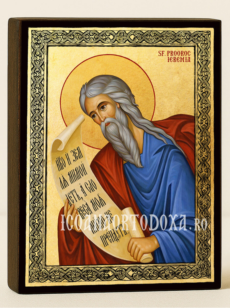 Icoană aurită cu Sfântul Ieremia și ramă decorativă