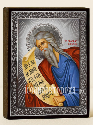 Icoană din argint cu Sfântul Ieremia și raze decorative