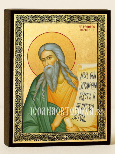 Icoană aurită cu Sfântul Iezechiel și ramă decorativă