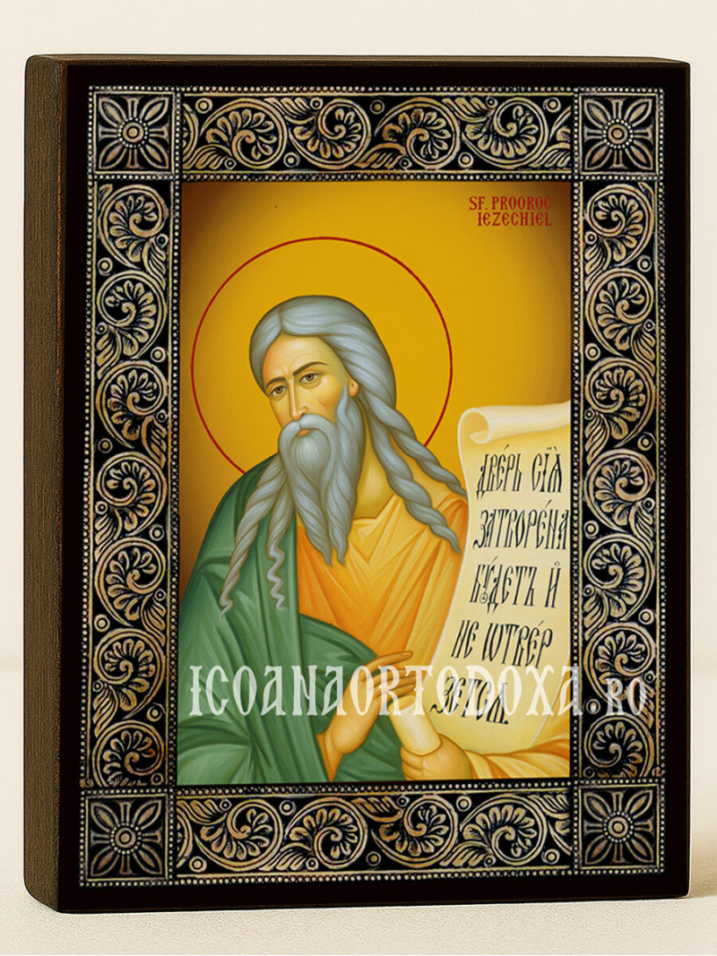 Icoană cu Sfântul Iezechiel și ramă florală decorativă