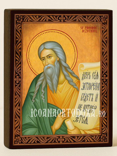 Icoană cu Sfântul Iezechiel cu ramă decorativă rustică