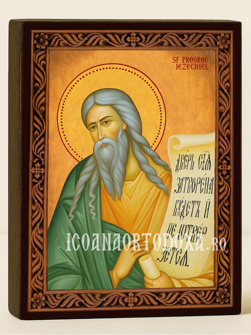 Icoană cu Sfântul Iezechiel cu ramă decorativă rustică