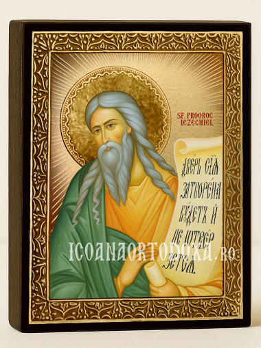 Icoană aurită cu Sfântul Iezechiel și raze luminoase