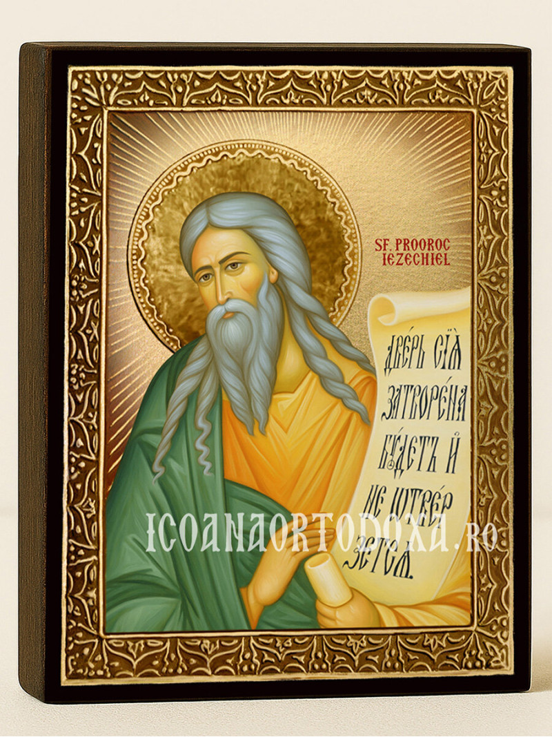 Icoană aurită cu Sfântul Iezechiel și raze luminoase