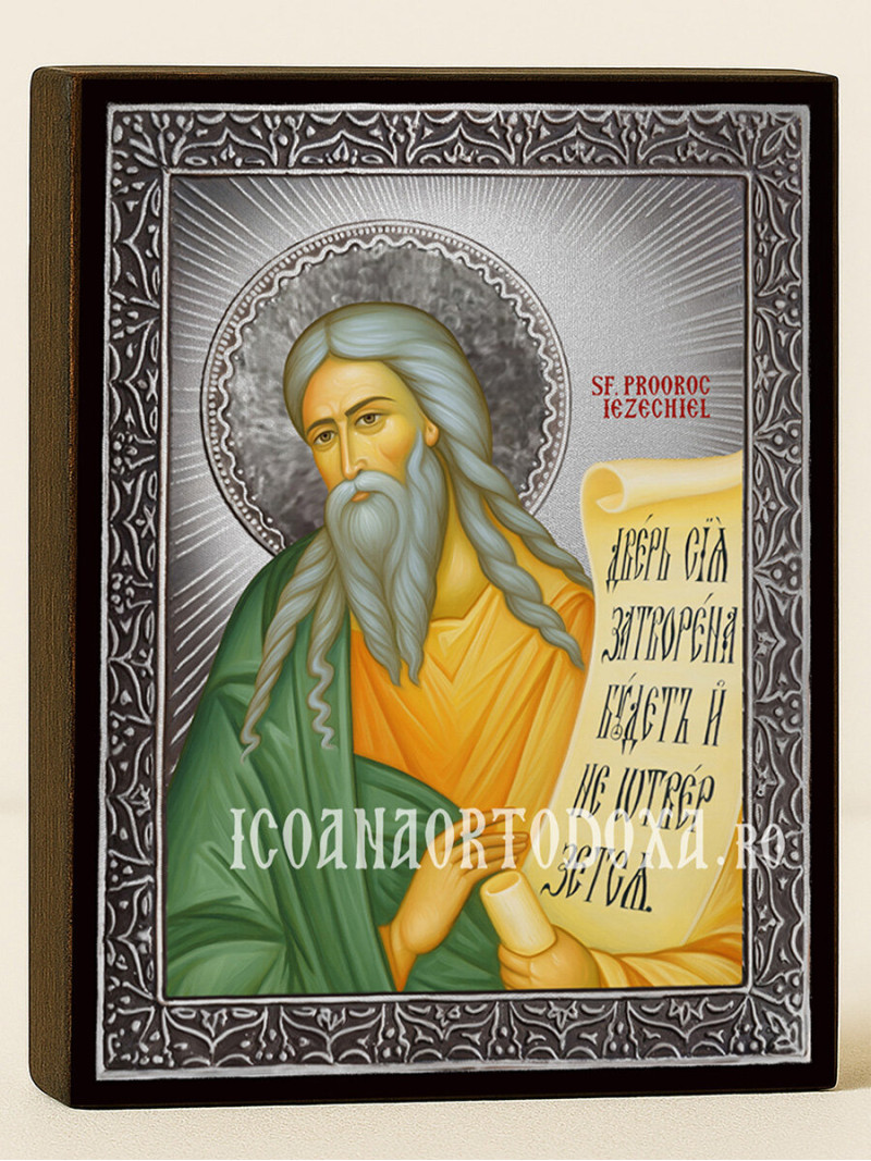 Icoană din argint cu Sfântul Iezechiel și raze decorative