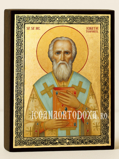 Icoană aurită cu Sfântul Ignatie Purtătorul de Dumnezeu și ramă decorativă