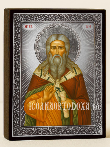Icoană cu Sfântul Ilie cu raze argintii decorative