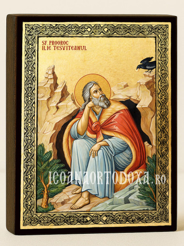 Icoană aurită cu Sfântul Ilie și ramă decorativă