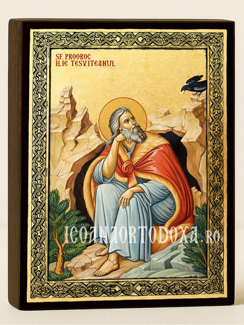 Icoană aurită cu Sfântul Ilie și ramă decorativă
