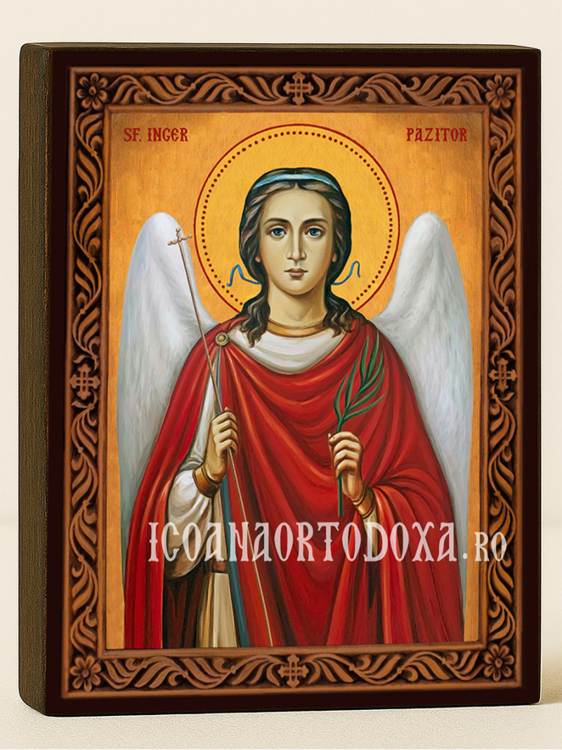 Icoană cu Sfântul Înger Păzitor cu ramă decorativă tip sculptură