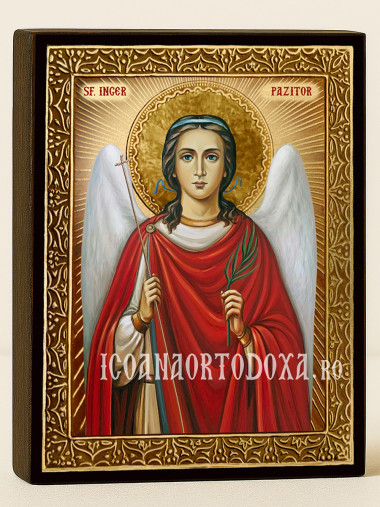 Icoană cu Sfântul Înger Păzitor cu raze aurii decorative