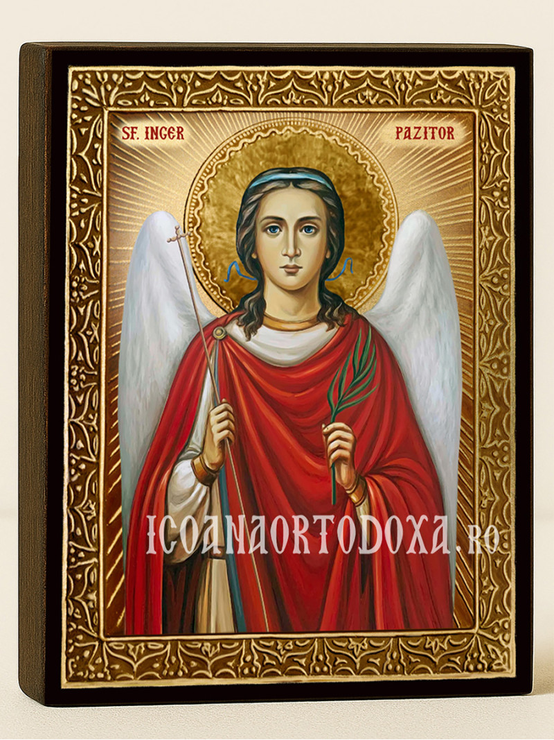 Icoană cu Sfântul Înger Păzitor cu raze aurii decorative