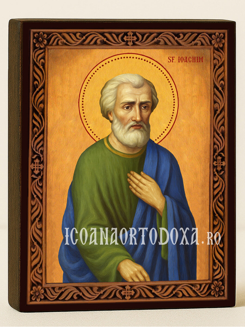 Icoană cu Sfântul Ioachim cu ramă decorativă stil sculptat