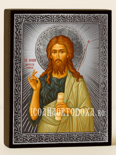 Icoană cu Sfântul Ioan Botezătorul cu raze argintii decorative