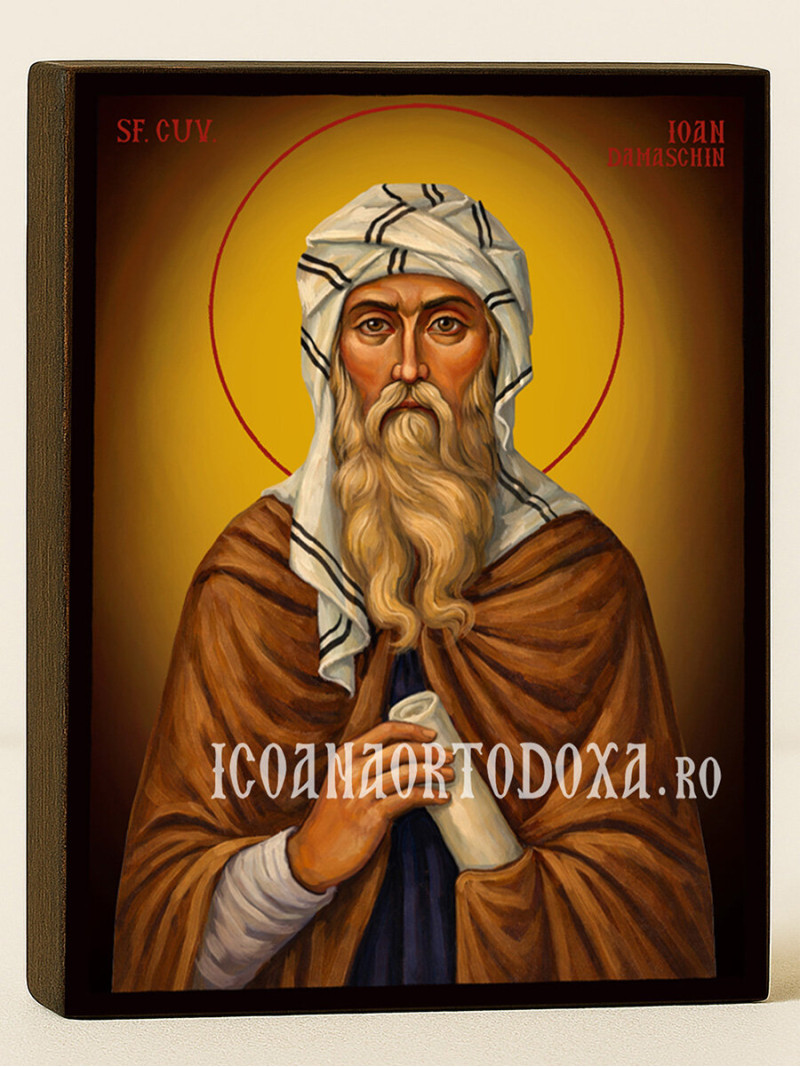 Icoană cu Sfântul Ioan Damaschin cu fundal galben luminos