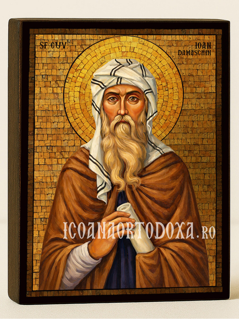 Icoană cu Sfântul Ioan Damaschin cu mozaic auriu decorativ