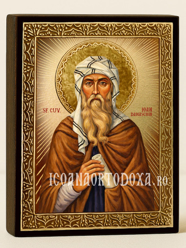 Icoană cu Sfântul Ioan Damaschin cu raze aurii decorative