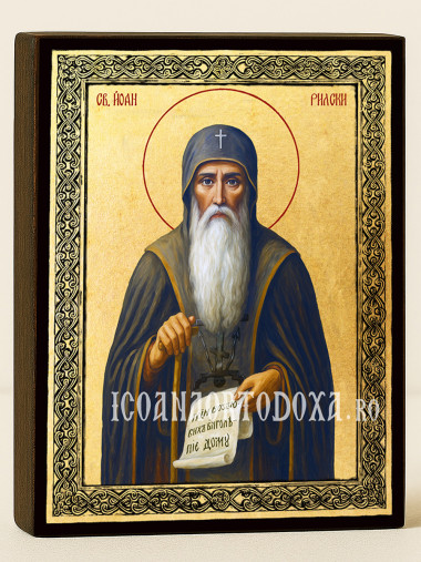 Icoană aurită cu Sfântul Ioan de Rila și ramă decorativă