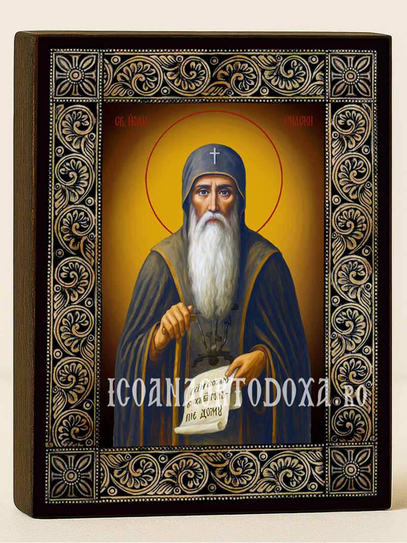 Icoană cu Sfântul Ioan de Rila cu ramă florală decorativă