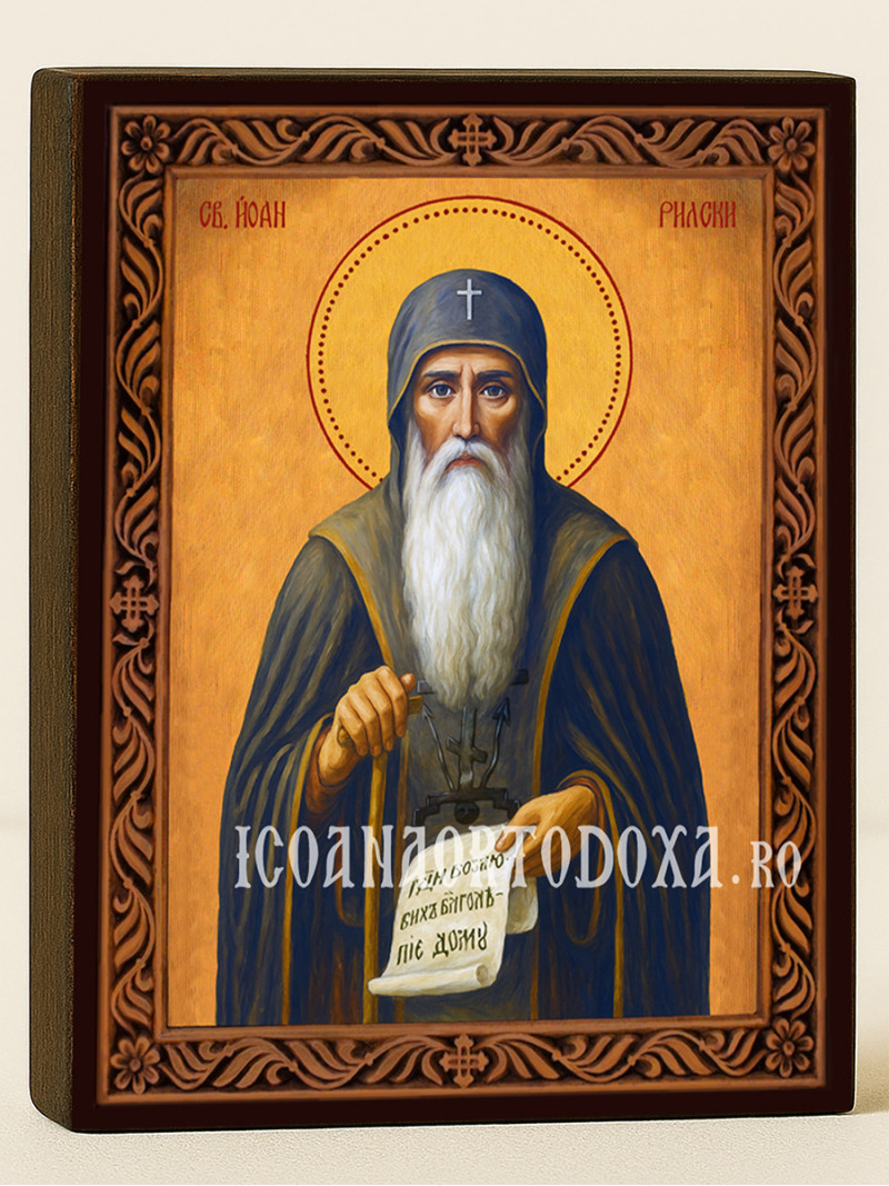Icoană cu Sfântul Ioan de Rila cu ramă decorativă sculpturală