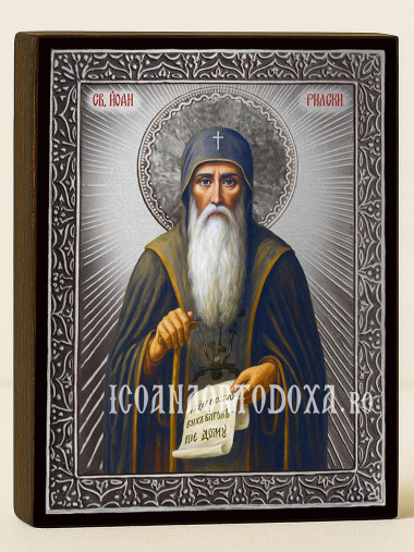 Icoană cu Sfântul Ioan de Rila cu raze argintii decorative