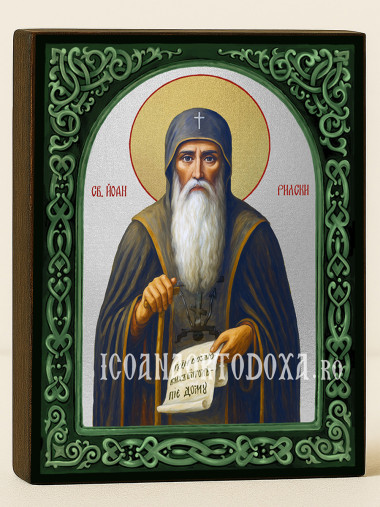 Icoană cu Sfântul Ioan de Rila cu arcadă florală verde