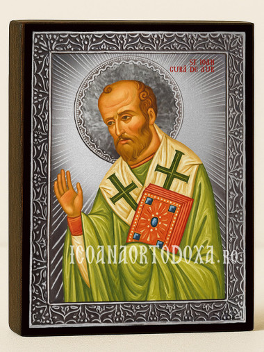 Icoană cu Sfântul Ioan Gură de Aur cu raze argintii decorative