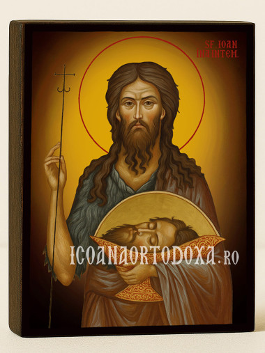 Icoană cu Sfântul Ioan Înaintemergătorul cu fundal galben luminos