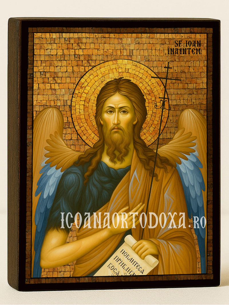 Icoană cu Sfântul Ioan Înaintemergătorul cu mozaic auriu decorativ