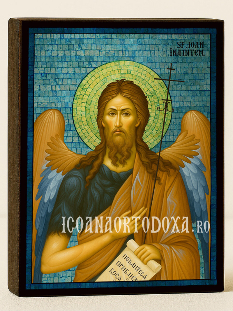 Icoană cu Sfântul Ioan Înaintemergătorul cu mozaic albastru argintiu