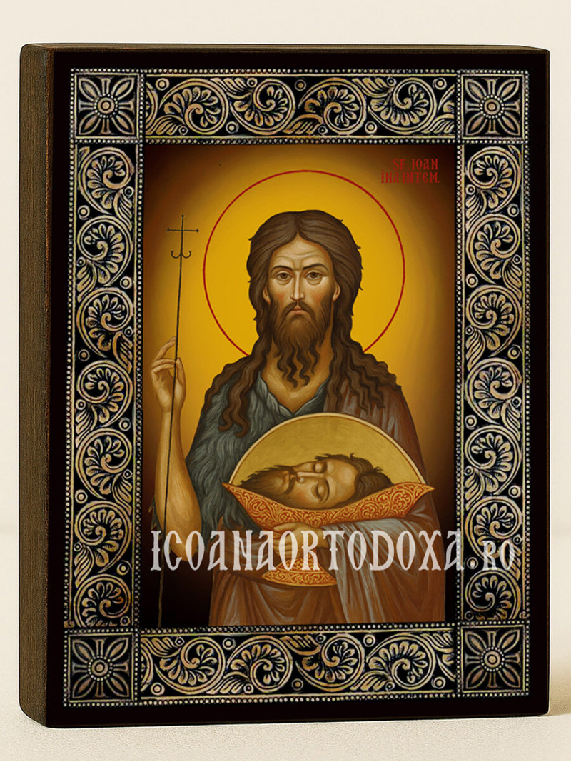 Icoană cu Sfântul Ioan Înaintemergătorul cu ramă florală decorativă