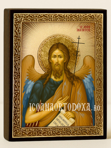 Icoană cu Sfântul Ioan Înaintemergătorul cu raze aurii decorative