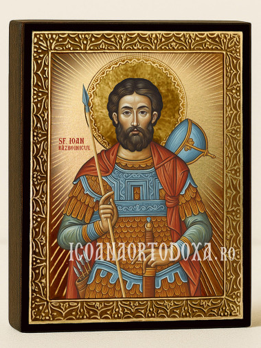 Icoană cu Sfântul Ioan Războinicul cu raze aurii decorative
